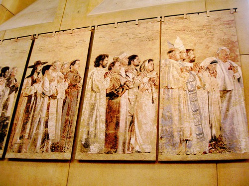 Tapestry of the saints in the LA cathedral