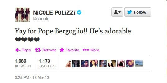 Snooki's Tweet About Pope Francis — screenshot