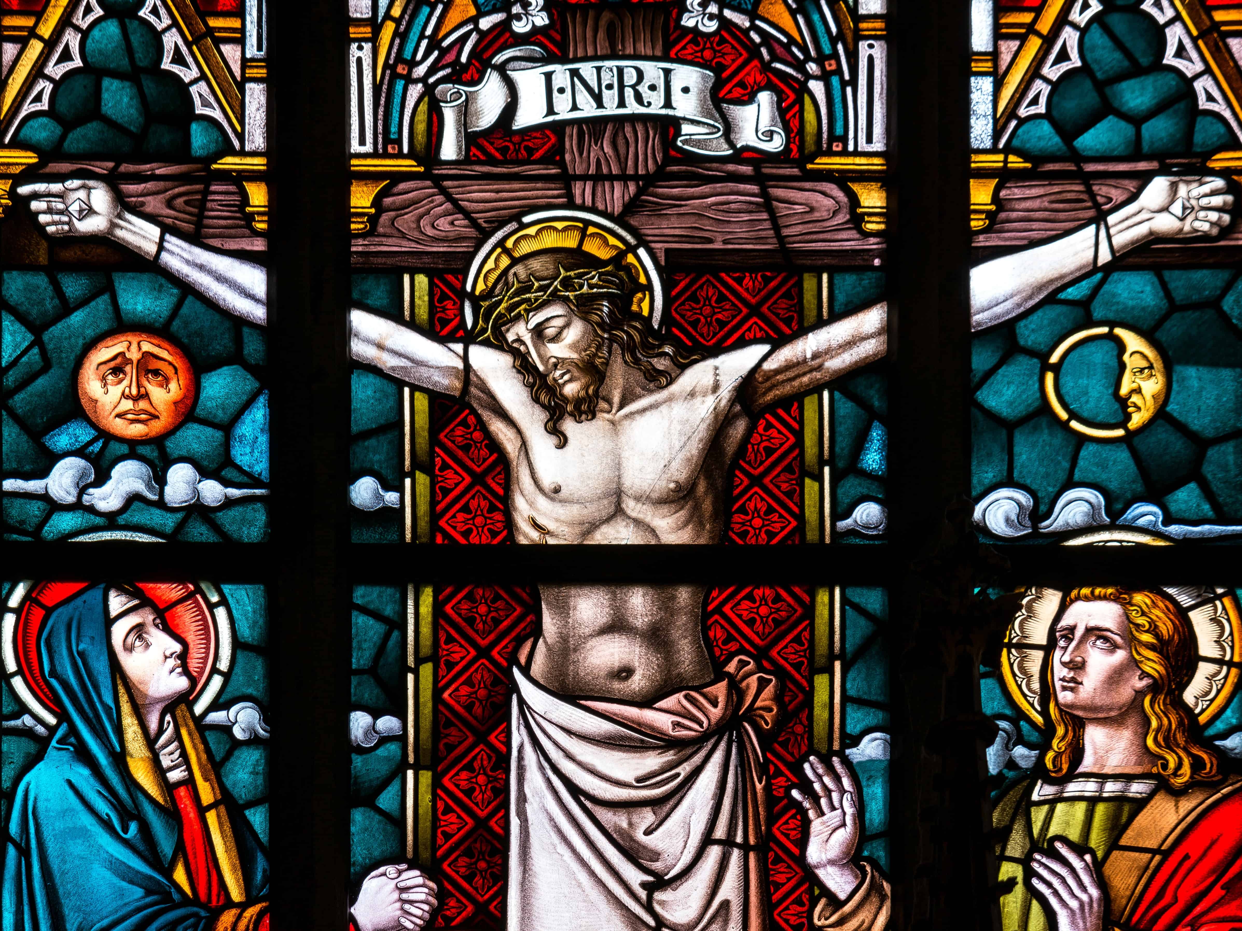 Stained Glass Window of Jesus Crucified.