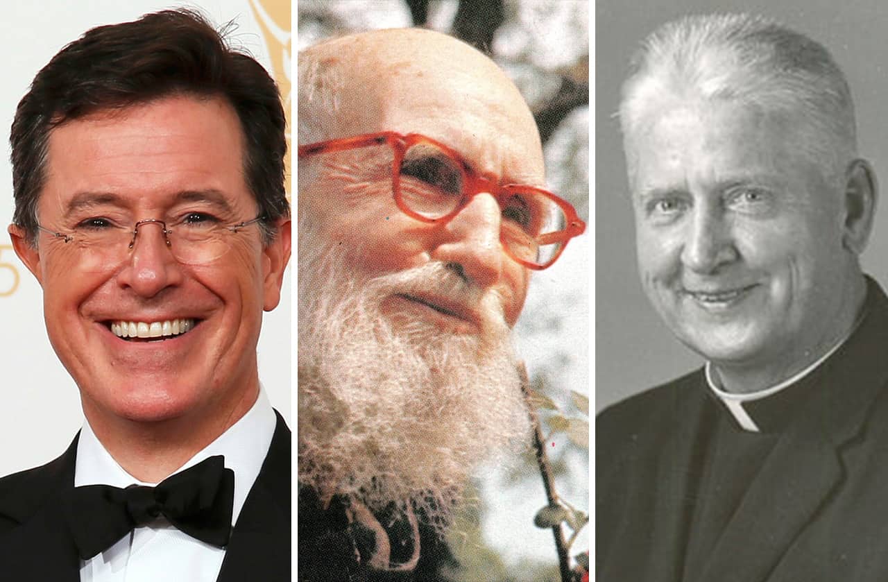 Split photo of Stephen Colbert, Solaus Casey and Walter Ciszek